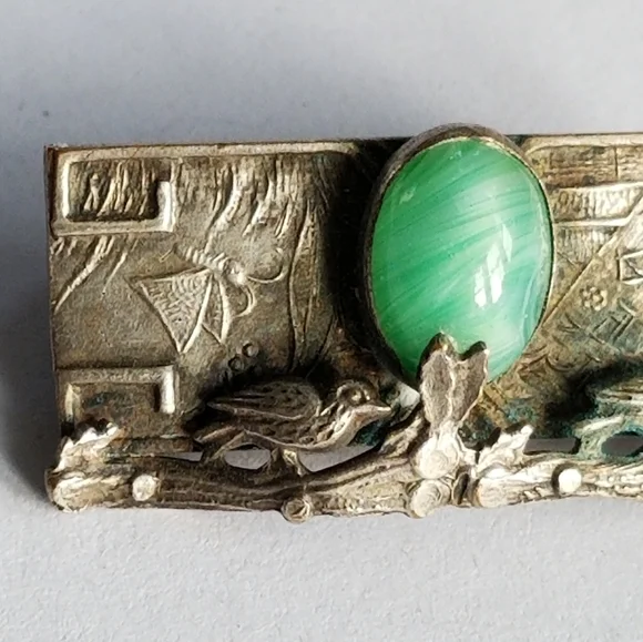 Antique Victorian brooch Peking glass bird pin - Picture 8 of 13